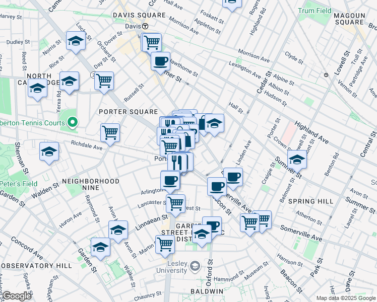 map of restaurants, bars, coffee shops, grocery stores, and more near in Cambridge