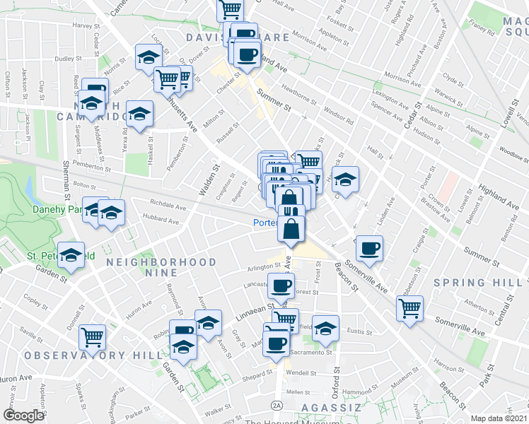 map of restaurants, bars, coffee shops, grocery stores, and more near 1 Richdale Avenue in Cambridge
