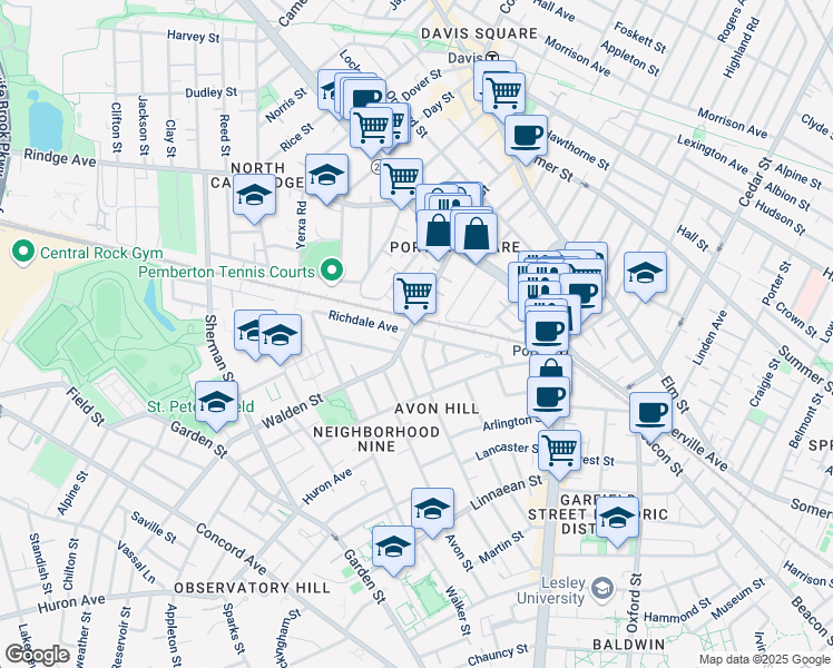 map of restaurants, bars, coffee shops, grocery stores, and more near 78 Richdale Avenue in Cambridge