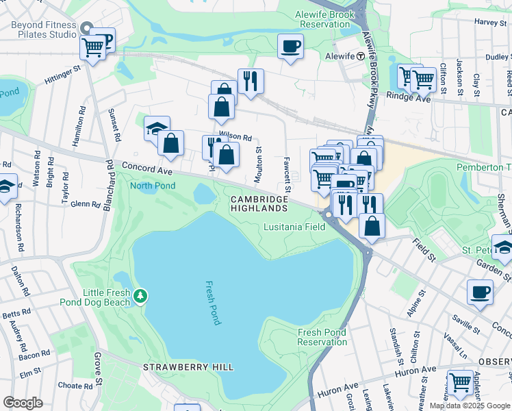 map of restaurants, bars, coffee shops, grocery stores, and more near in Cambridge