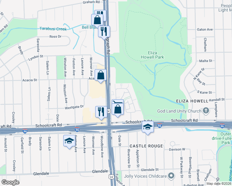 map of restaurants, bars, coffee shops, grocery stores, and more near 23901-23999 Dale Avenue in Redford Charter Township