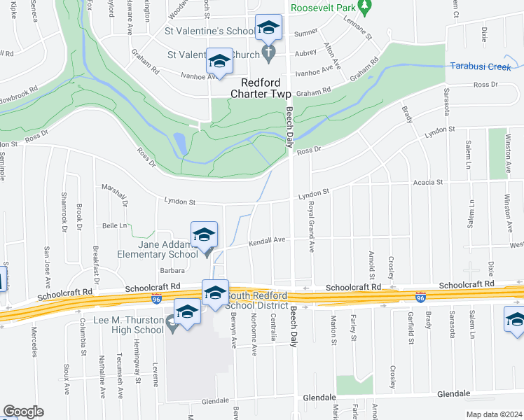 map of restaurants, bars, coffee shops, grocery stores, and more near 25925 Lyndon in Redford Charter Township