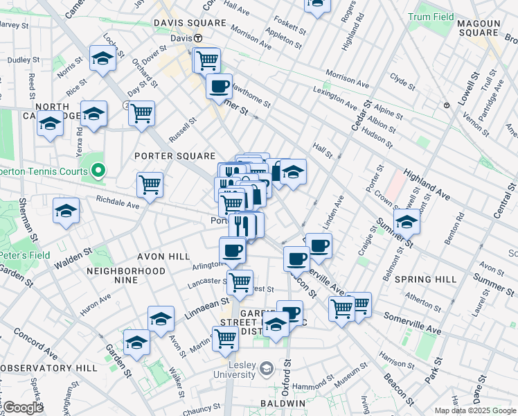map of restaurants, bars, coffee shops, grocery stores, and more near in Cambridge