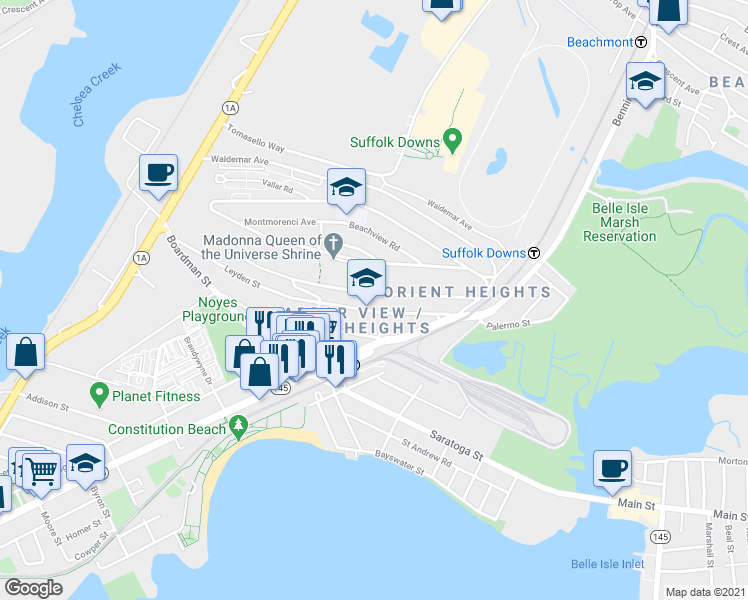 map of restaurants, bars, coffee shops, grocery stores, and more near in 