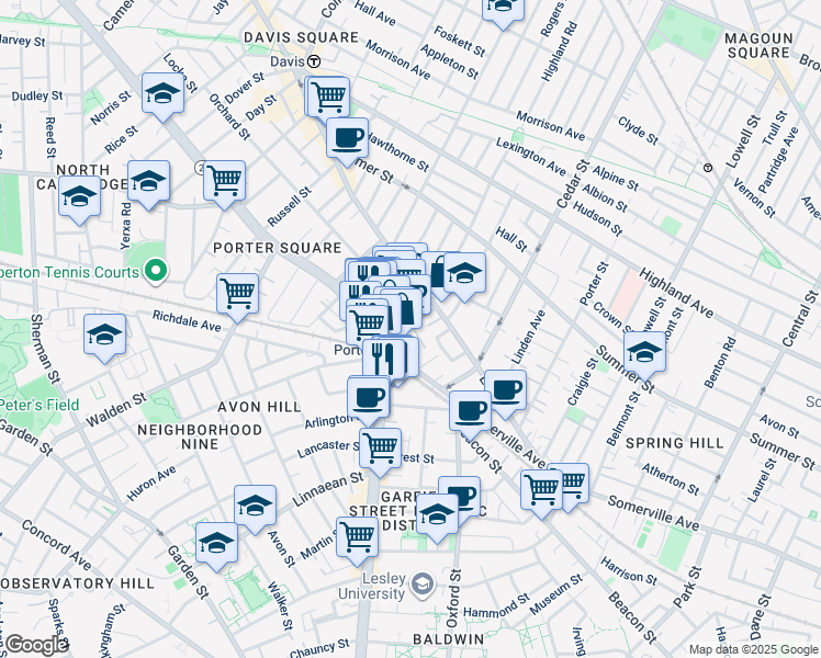 map of restaurants, bars, coffee shops, grocery stores, and more near in Cambridge