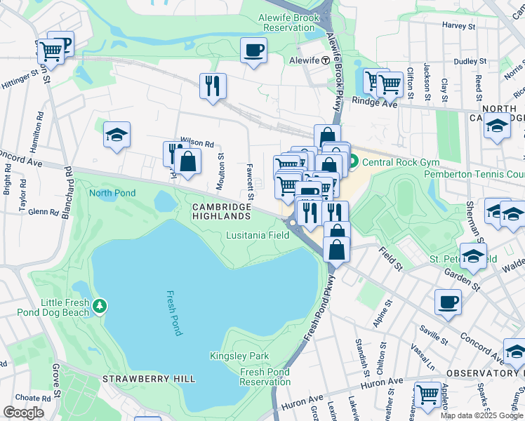 map of restaurants, bars, coffee shops, grocery stores, and more near in Cambridge