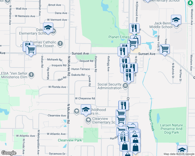 map of restaurants, bars, coffee shops, grocery stores, and more near 2004 Delaware Road in Waukegan