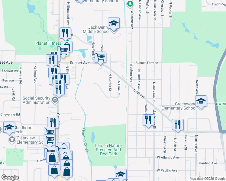 map of restaurants, bars, coffee shops, grocery stores, and more near 2023 North Butrick Street in Waukegan