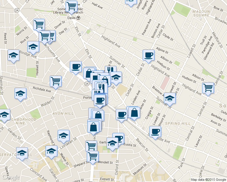 map of restaurants, bars, coffee shops, grocery stores, and more near 31A Holyoke Road in Somerville