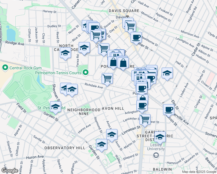 map of restaurants, bars, coffee shops, grocery stores, and more near 78 Richdale Avenue in Cambridge