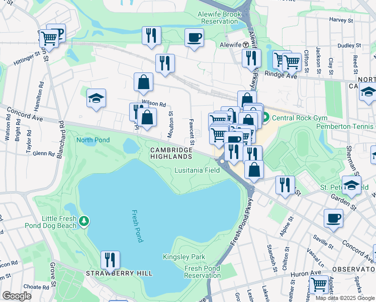 map of restaurants, bars, coffee shops, grocery stores, and more near in Cambridge