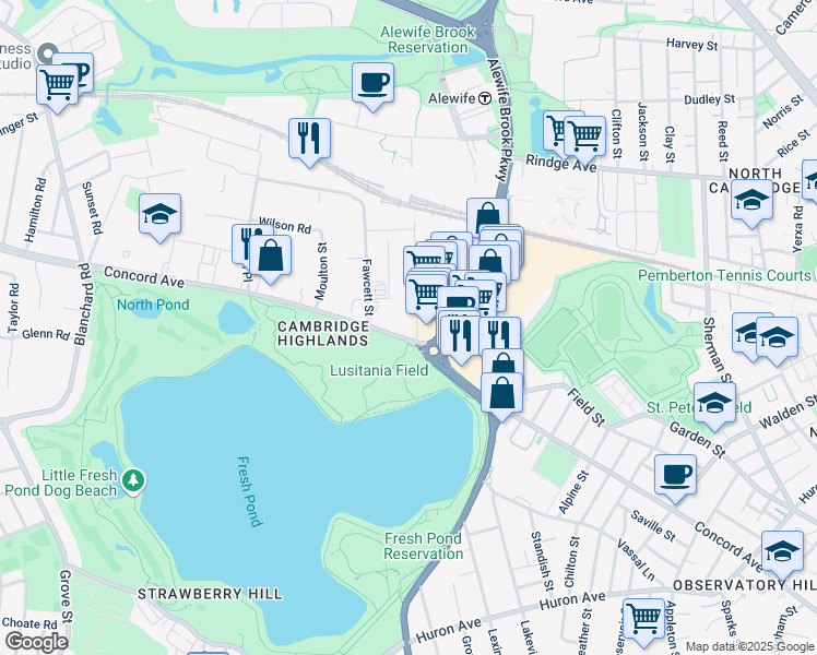 map of restaurants, bars, coffee shops, grocery stores, and more near in Cambridge