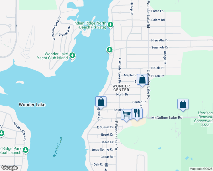 map of restaurants, bars, coffee shops, grocery stores, and more near 4315 East Lake Shore Drive in Wonder Lake