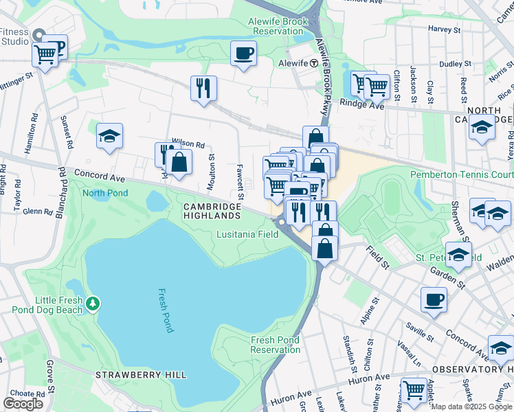 map of restaurants, bars, coffee shops, grocery stores, and more near in Cambridge