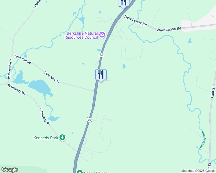 map of restaurants, bars, coffee shops, grocery stores, and more near 242 Pittsfield Rd in Lenox