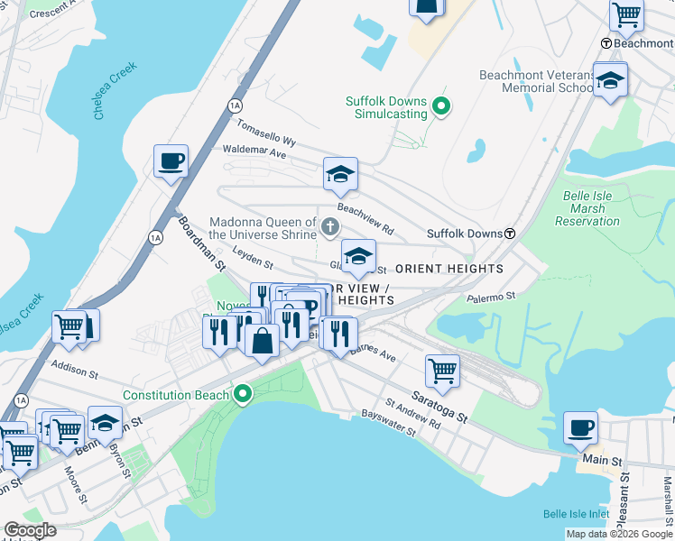 map of restaurants, bars, coffee shops, grocery stores, and more near in Boston