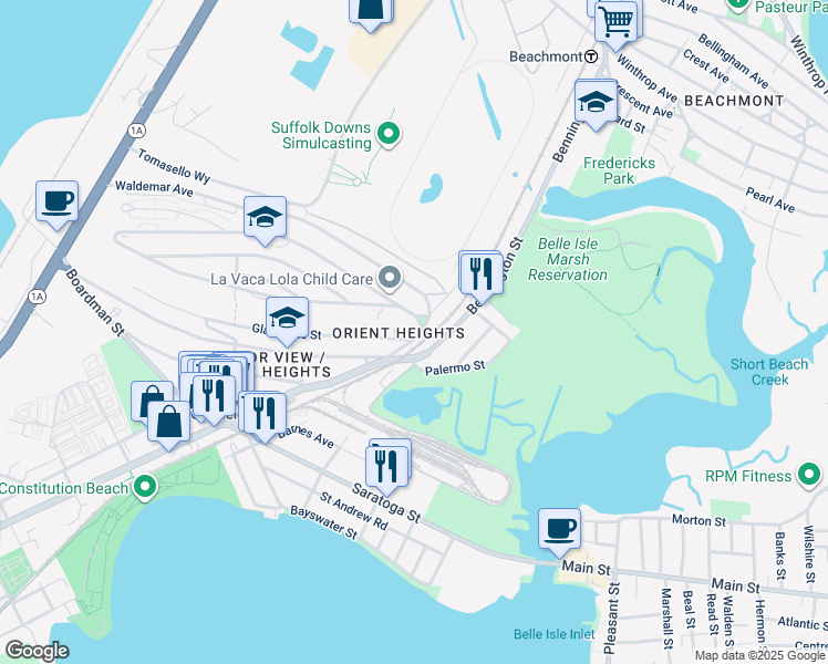 map of restaurants, bars, coffee shops, grocery stores, and more near in Boston