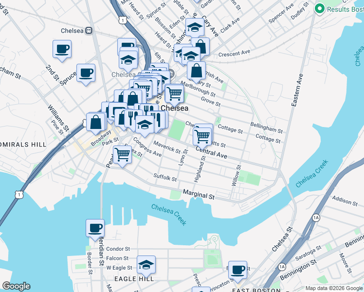 map of restaurants, bars, coffee shops, grocery stores, and more near 70 Central Avenue in Chelsea