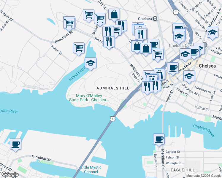 map of restaurants, bars, coffee shops, grocery stores, and more near in Chelsea