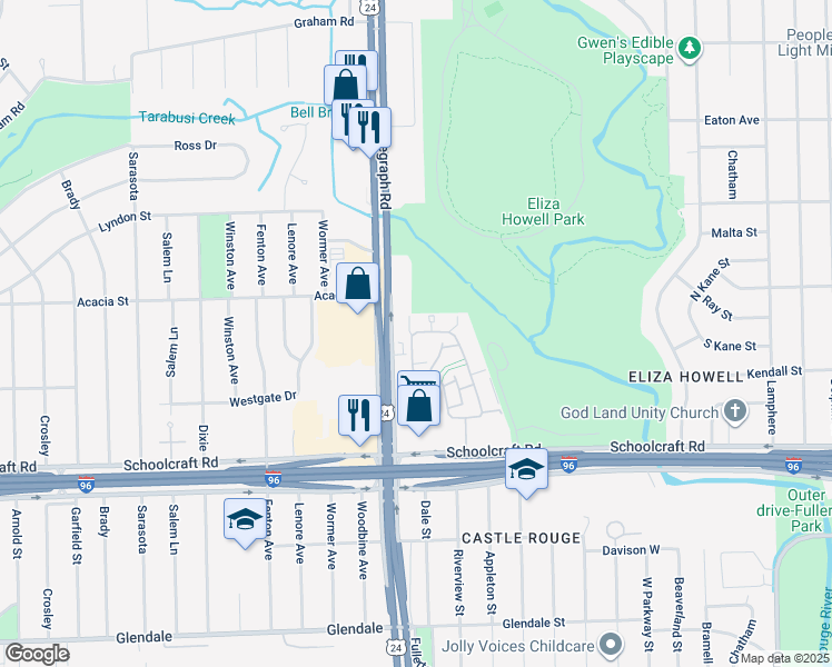 map of restaurants, bars, coffee shops, grocery stores, and more near 14300 Telegraph Rd in Redford Charter Township
