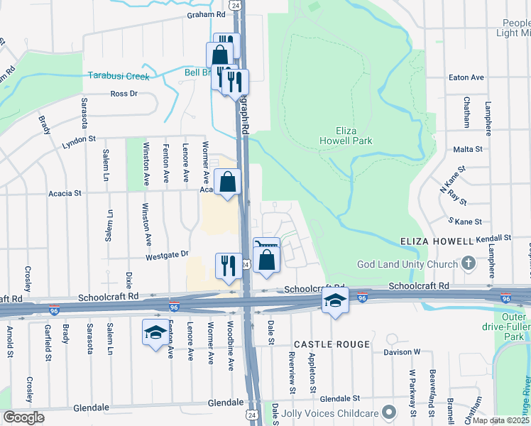 map of restaurants, bars, coffee shops, grocery stores, and more near 14300 Telegraph Rd in Redford Charter Township