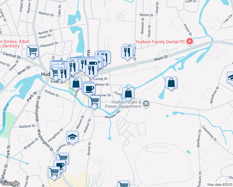 map of restaurants, bars, coffee shops, grocery stores, and more near in Hudson