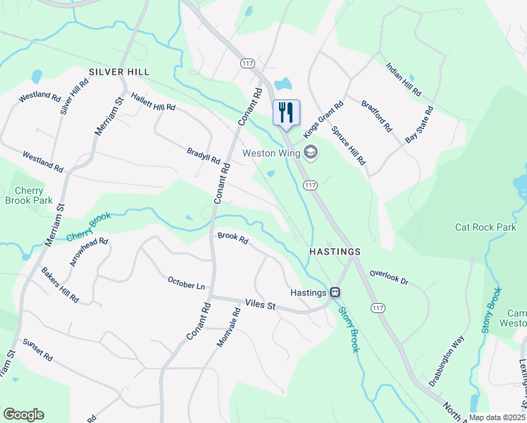 map of restaurants, bars, coffee shops, grocery stores, and more near 30 Spring Road in Weston