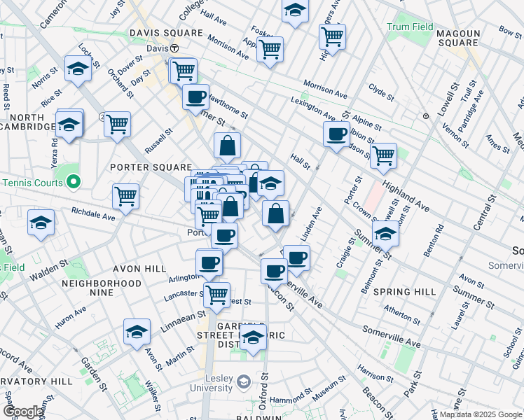 map of restaurants, bars, coffee shops, grocery stores, and more near 14 Cherry Street in Somerville