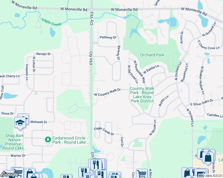 map of restaurants, bars, coffee shops, grocery stores, and more near 1267 Beverly Drive in Lake Villa