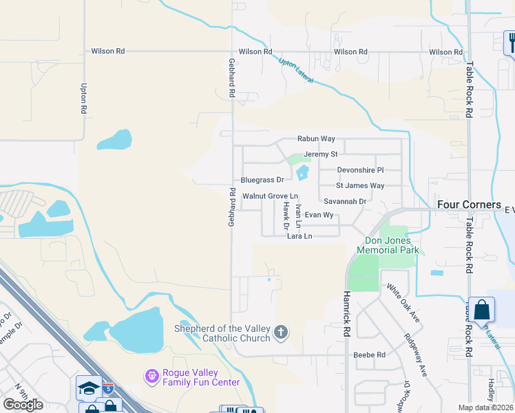 map of restaurants, bars, coffee shops, grocery stores, and more near 1409 Twin Rocks Drive in Central Point