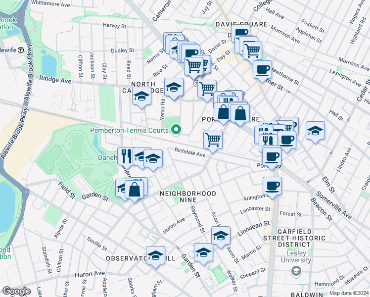 map of restaurants, bars, coffee shops, grocery stores, and more near 93 Pemberton Court in Cambridge