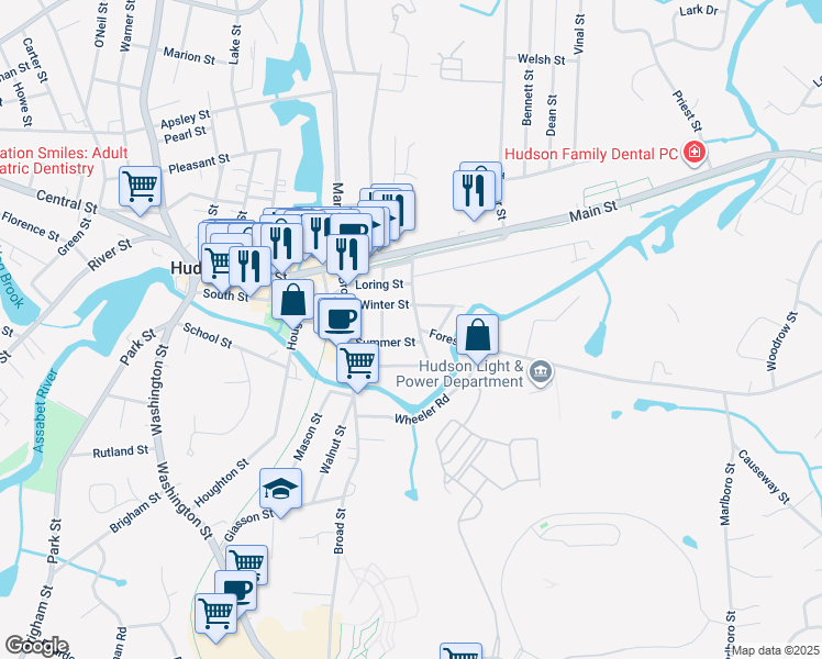 map of restaurants, bars, coffee shops, grocery stores, and more near 35 Grove Street in Hudson