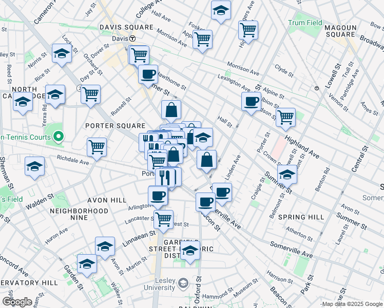 map of restaurants, bars, coffee shops, grocery stores, and more near 14 Cherry Street in Somerville