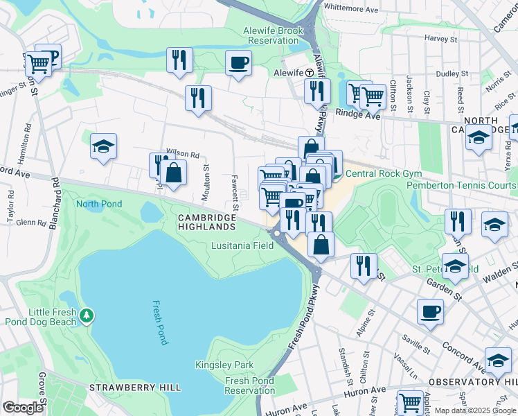 map of restaurants, bars, coffee shops, grocery stores, and more near in Cambridge