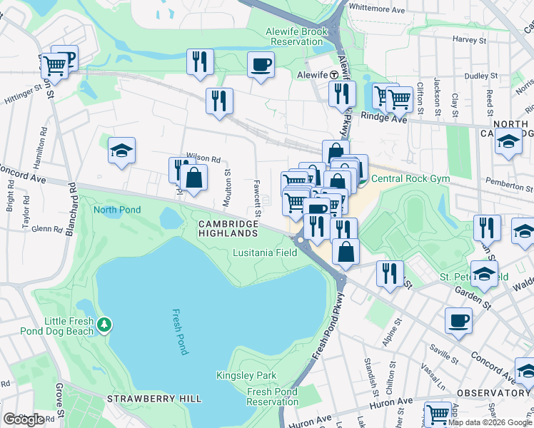 map of restaurants, bars, coffee shops, grocery stores, and more near in Cambridge
