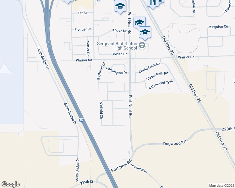 map of restaurants, bars, coffee shops, grocery stores, and more near 417 Huntington Drive in Sergeant Bluff