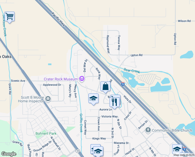 map of restaurants, bars, coffee shops, grocery stores, and more near 1934 Parkwood Avenue in Central Point