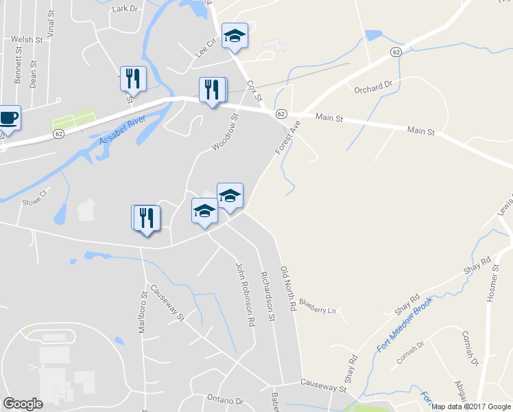 map of restaurants, bars, coffee shops, grocery stores, and more near 143 Forest Avenue in Hudson