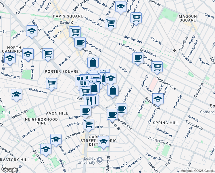 map of restaurants, bars, coffee shops, grocery stores, and more near 14 Cherry Street in Somerville
