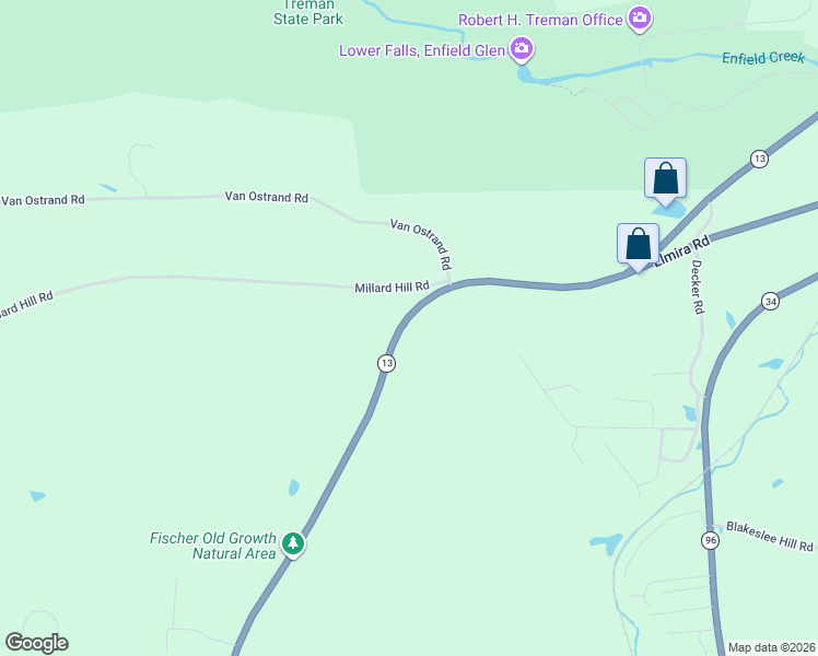 map of restaurants, bars, coffee shops, grocery stores, and more near 1187-1199 Elmira Road in Tompkins County