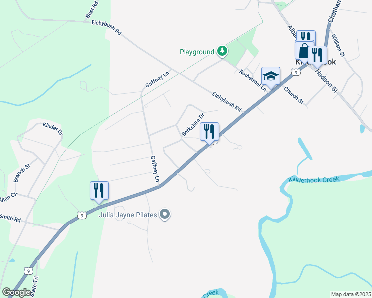 map of restaurants, bars, coffee shops, grocery stores, and more near 15-19 Catskill View Dr in Kinderhook
