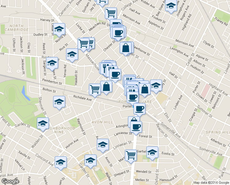 map of restaurants, bars, coffee shops, grocery stores, and more near 58 Regent Street in Cambridge