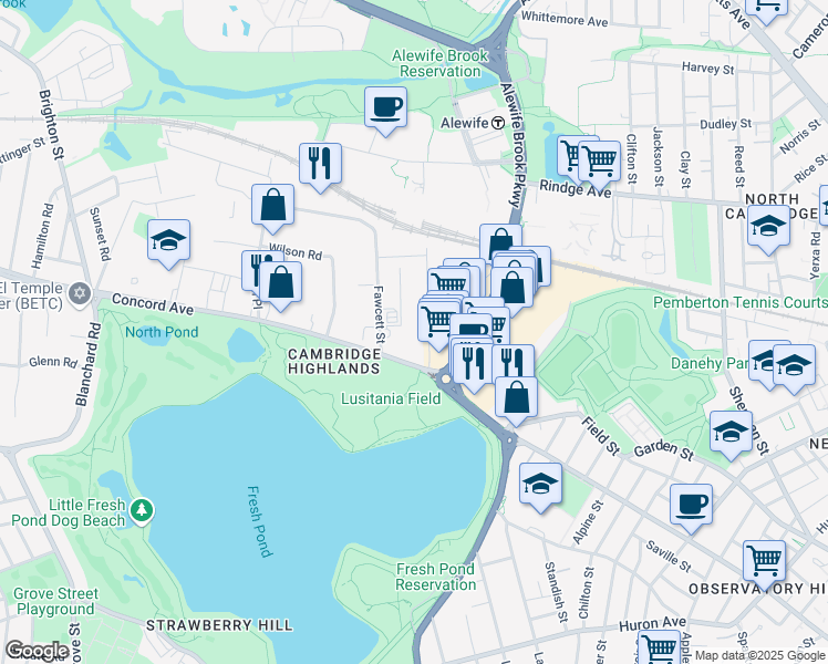 map of restaurants, bars, coffee shops, grocery stores, and more near in Cambridge