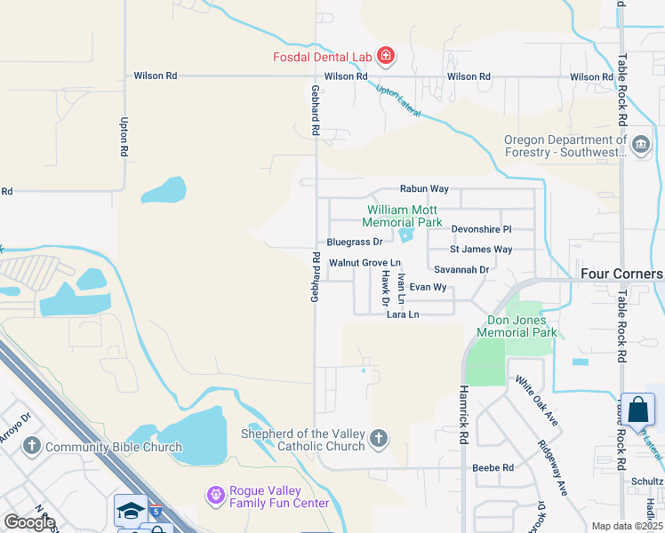 map of restaurants, bars, coffee shops, grocery stores, and more near 1401 Blue Sky Way in Central Point
