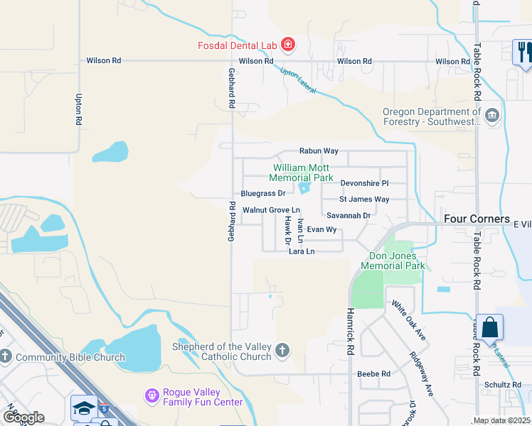 map of restaurants, bars, coffee shops, grocery stores, and more near 1409 Twin Rocks Drive in Central Point
