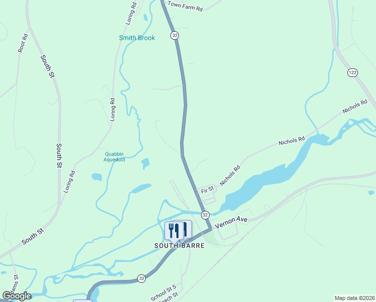 map of restaurants, bars, coffee shops, grocery stores, and more near 711 South Barre Road in Barre