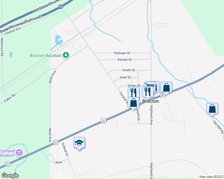 map of restaurants, bars, coffee shops, grocery stores, and more near 42 Central Ave in Brocton