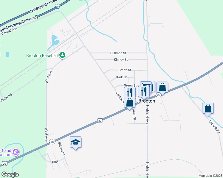 map of restaurants, bars, coffee shops, grocery stores, and more near 42 Central Avenue in Brocton