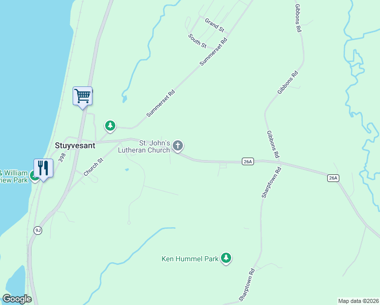 map of restaurants, bars, coffee shops, grocery stores, and more near 168 County Road 26A in Stuyvesant
