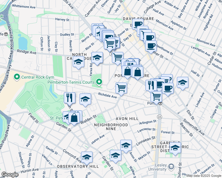 map of restaurants, bars, coffee shops, grocery stores, and more near 93 Pemberton Court in Cambridge